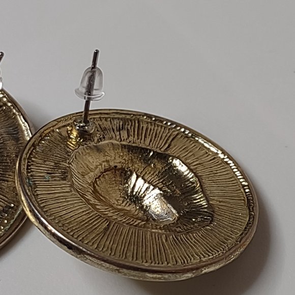 Gold Tone And Black Round Lions Head Earrings - Picture 8 of 11